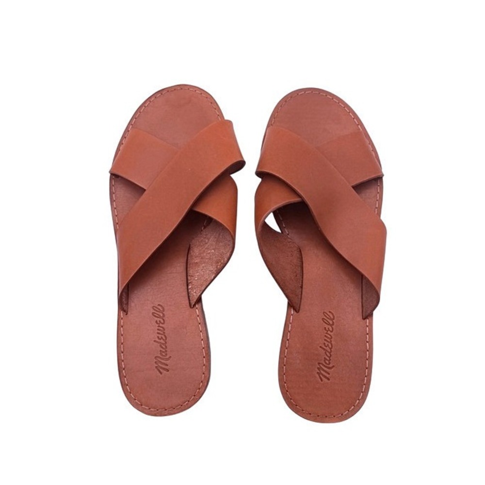 Madewell Crisscross Leather Sandals Brown Slip On Slides Women's 9M - Picture 5 of 6